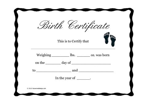 Fill In Blank Printable Birth Certificate With Footprints